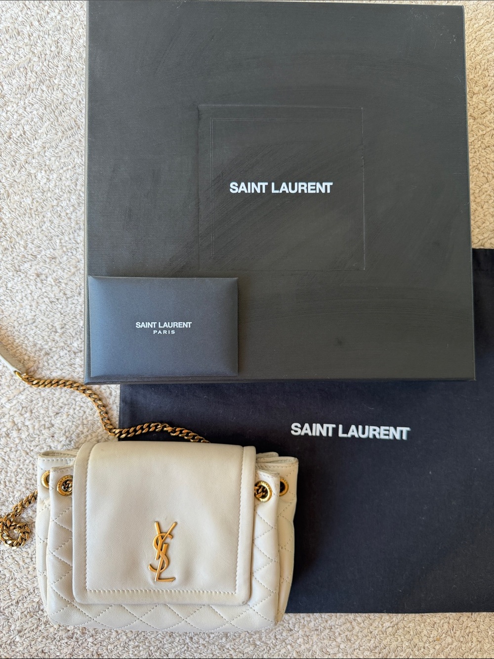 Saint Laurent Mini Quilted Leather Crossbody in Cream with Gold Hardware